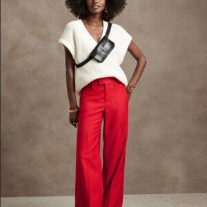 Banana Republic Wide Leg Italian Wool Twill Pant Size 10s Red Sunset #746688